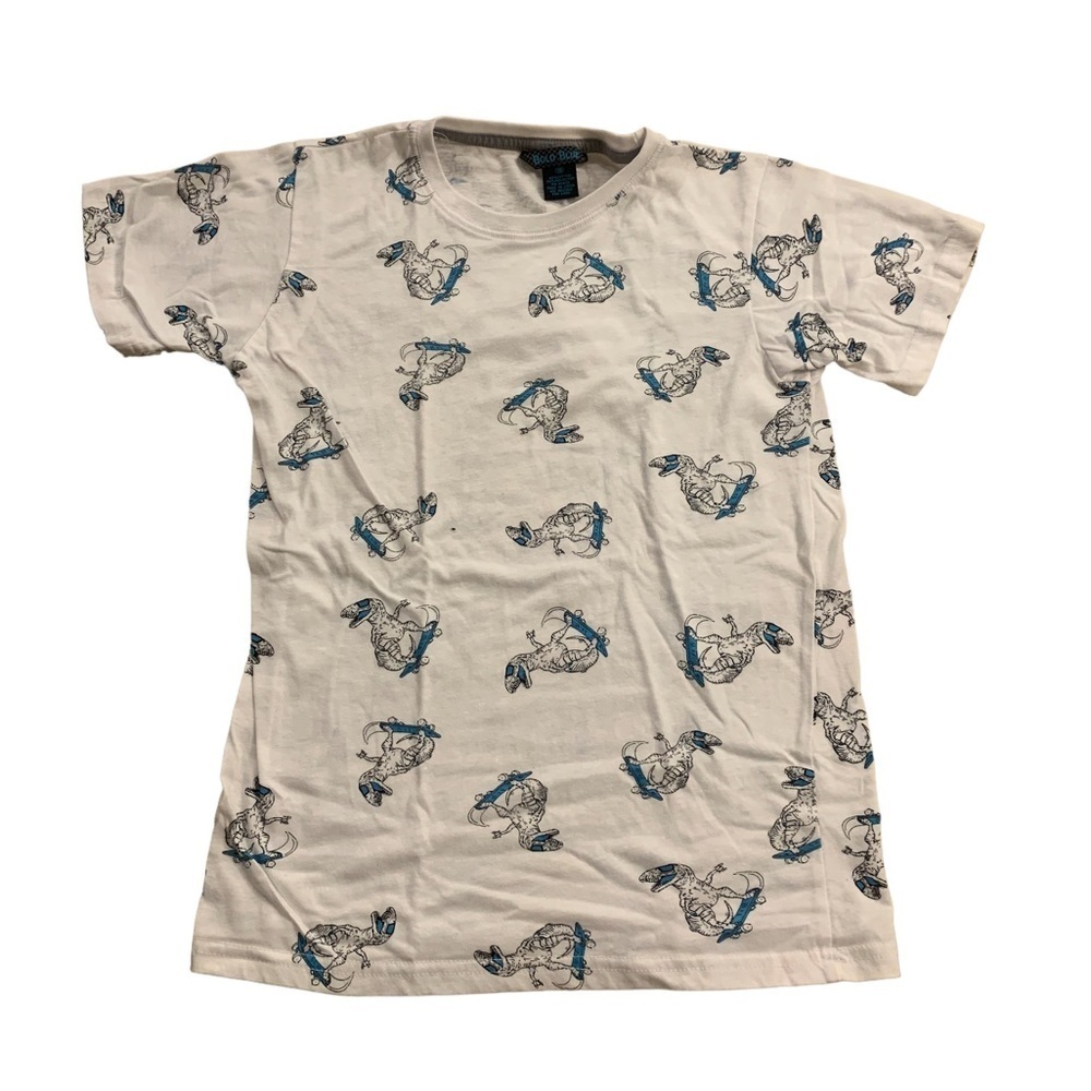 Bold Blue | White Short Sleeve T-Shirt Size 10 Skateboarding Dinosaur T-Rex